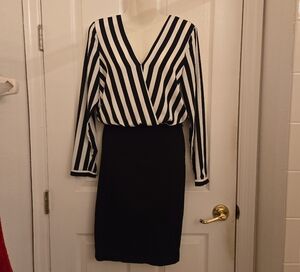 H&M Monochrome Striped Asymmetrical Dress